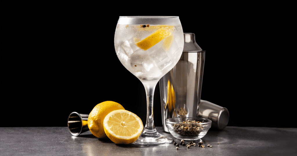 Gin tonik pohárban, citrommal